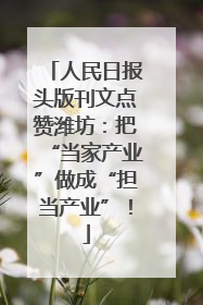人民日报头版刊文点赞潍坊：把“当家产业”做成“担当产业”！